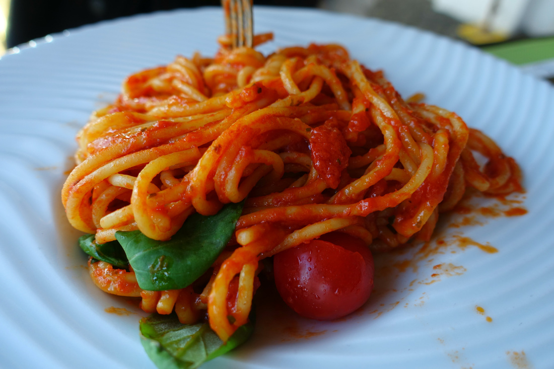 Tomato-based spaghetti near the Colosseum.