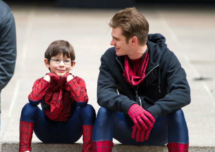 In the movie, a 'geeky' little boy that Spider-Man rescued courageously stepped up to face 