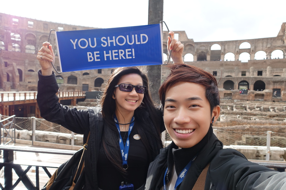 Milton Goh and Amilee Kang at the Colosseum! The second destination of the Seven Wonders of the World Tour checked!!
