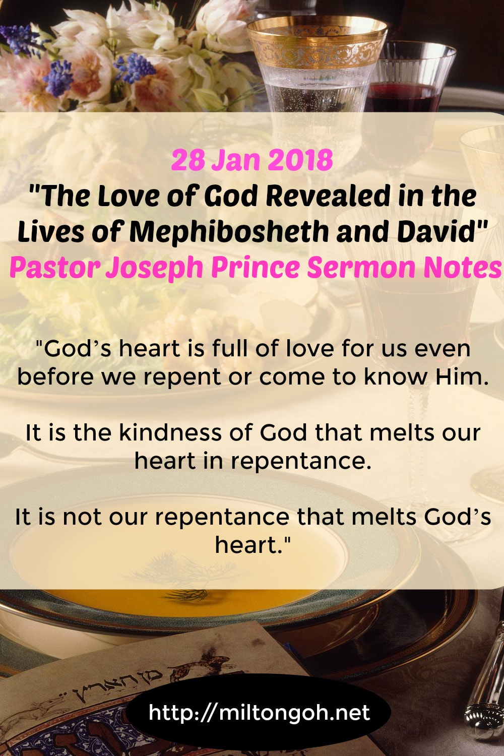 Pinterest Pinnable Image. Repin this image to share with your friends God's heart of love for us in this powerful story of Mephibosheth and David. Let God's goodness and grace transform their hearts to believe for good things from Him! 