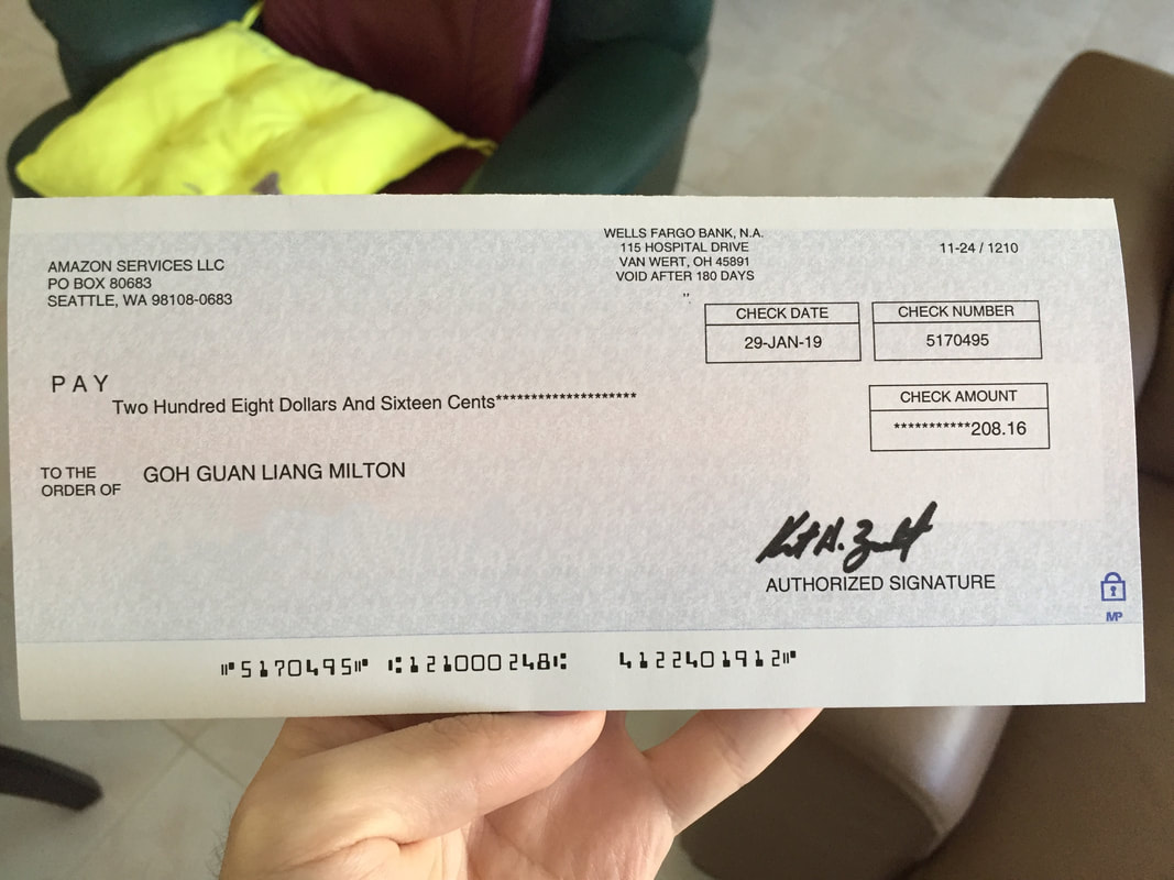 My affiliate cheque from Amazon in January 2019.