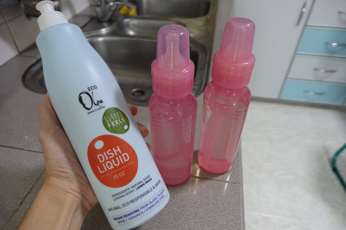 I'm currently using Olea Essence's Eco Olea Dish Liquid Gel to clean Mae's milk bottles. They are effective in removing the greasiness caused by the milk remnants. 