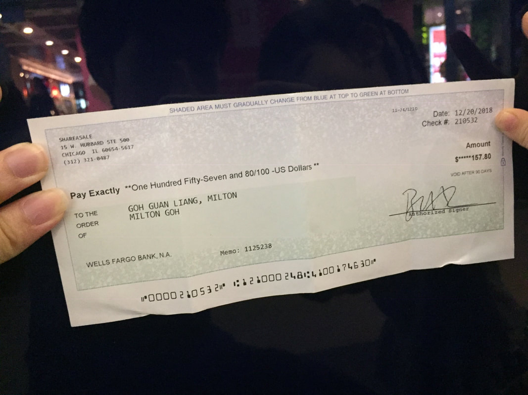 My affiliate cheque from ShareaSale in December 2018.