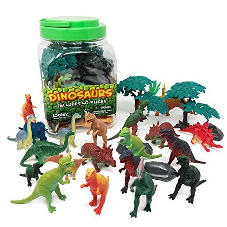 Boley 40 pc Big Bucket of Dinosaurs - Tub of educational dinosaur toy playset with T-rex, Velociraptor and more