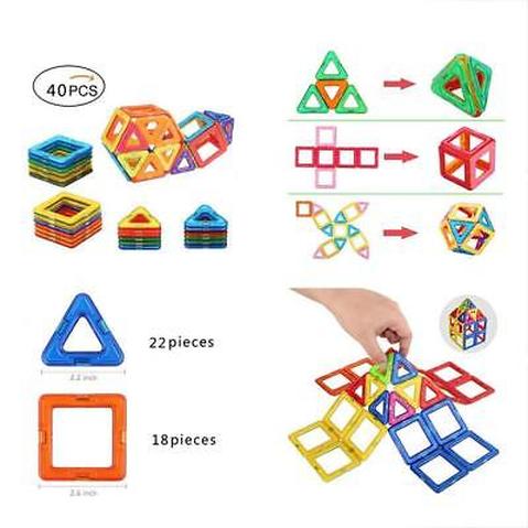 Camkey Magnetic Blocks Toys Building Tiles Stack Set Educational Stacking Toys - 40 pcs