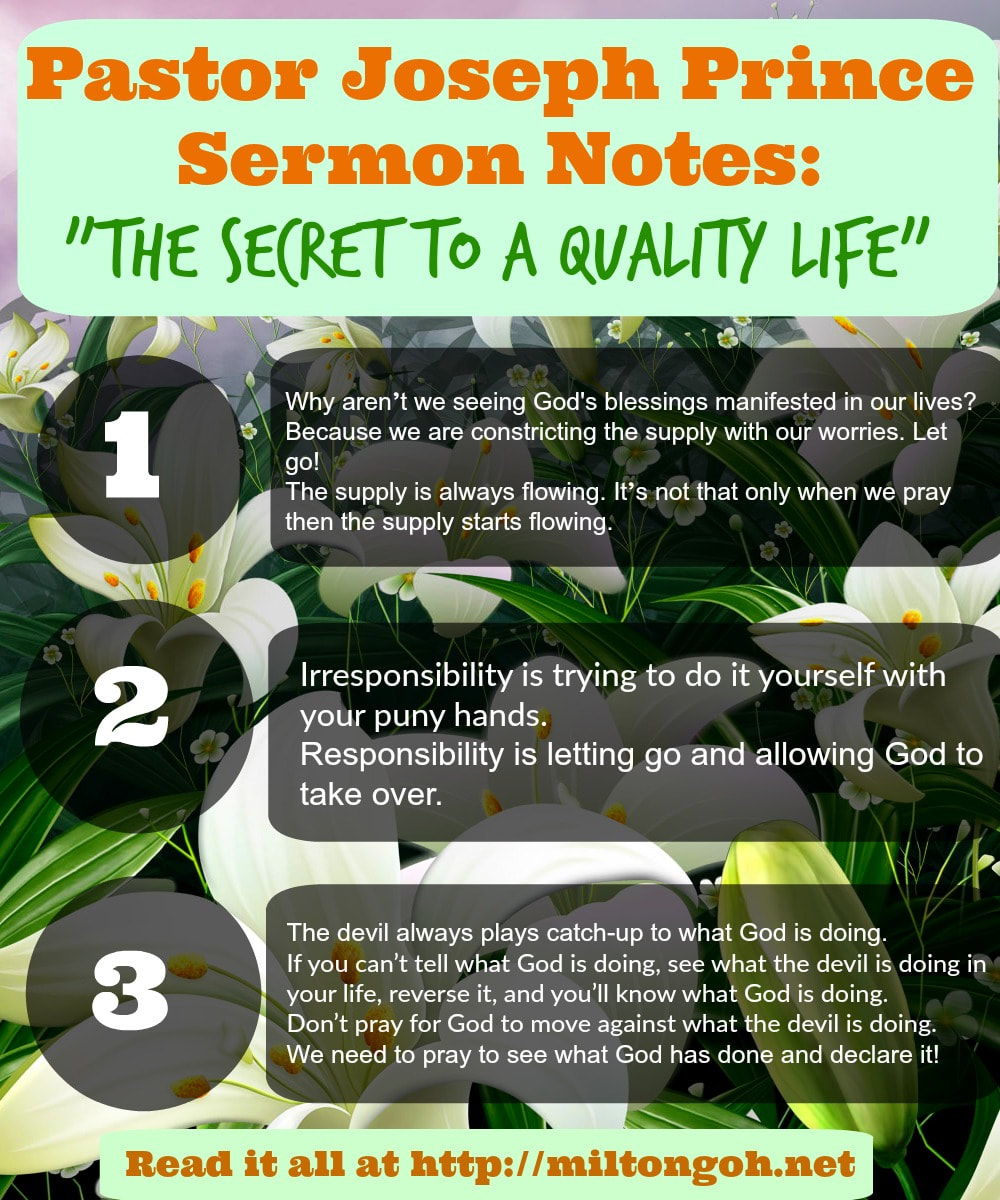 You are reading: 17 December 2017 - Live at Lakewood Church: The Secret to a Quality Life - Pastor Joseph Prince Sermon Notes Online - New Creation Church. Pinterest Pinnable Image. 